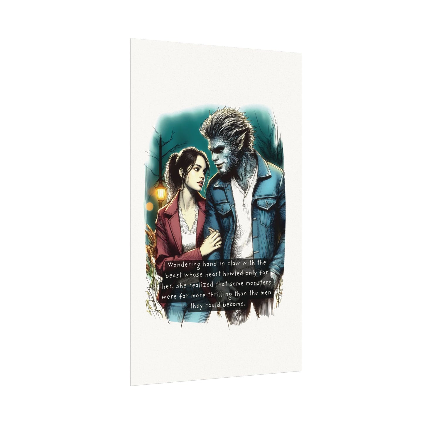 Stroll with a Teenage Werewolf (Beautiful Monsters Collection) - Textured Watercolor Matte Poster