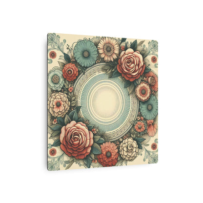 Vintage Rose Geometric Metal Wall Art - Retro-Inspired Design with Rose and Teal Hues - Durable Matte Finish Aluminum