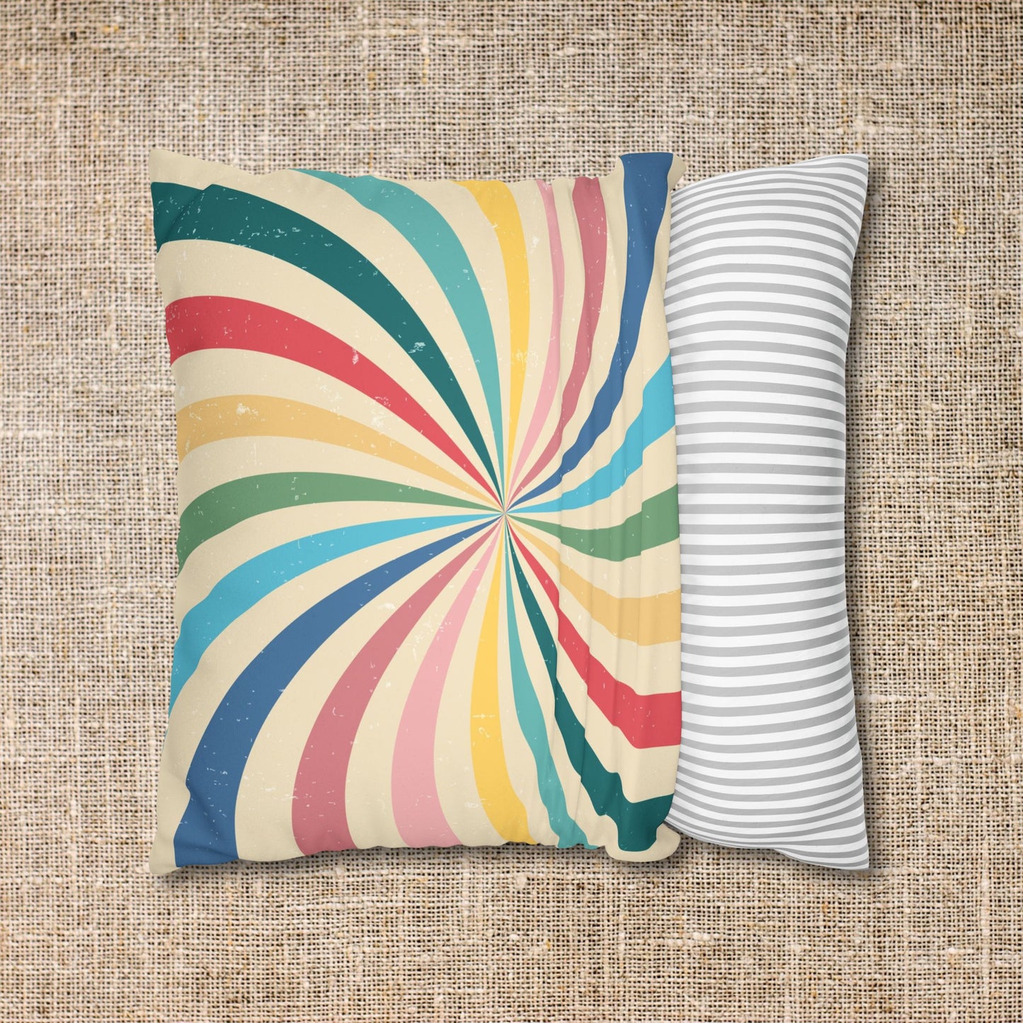 Faux Suede Pillowcase - "Fairy Dust Zone: Sparkle Responsibly" Text in a Whimsical Retro Vintage Rainbow Design