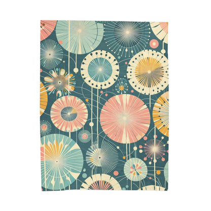 Whimsical Dandelion Pattern Velveteen Plush Blanket - Retro Teal, Pink, & Yellow - Cozy & Soft Kids or Living Room Blanket