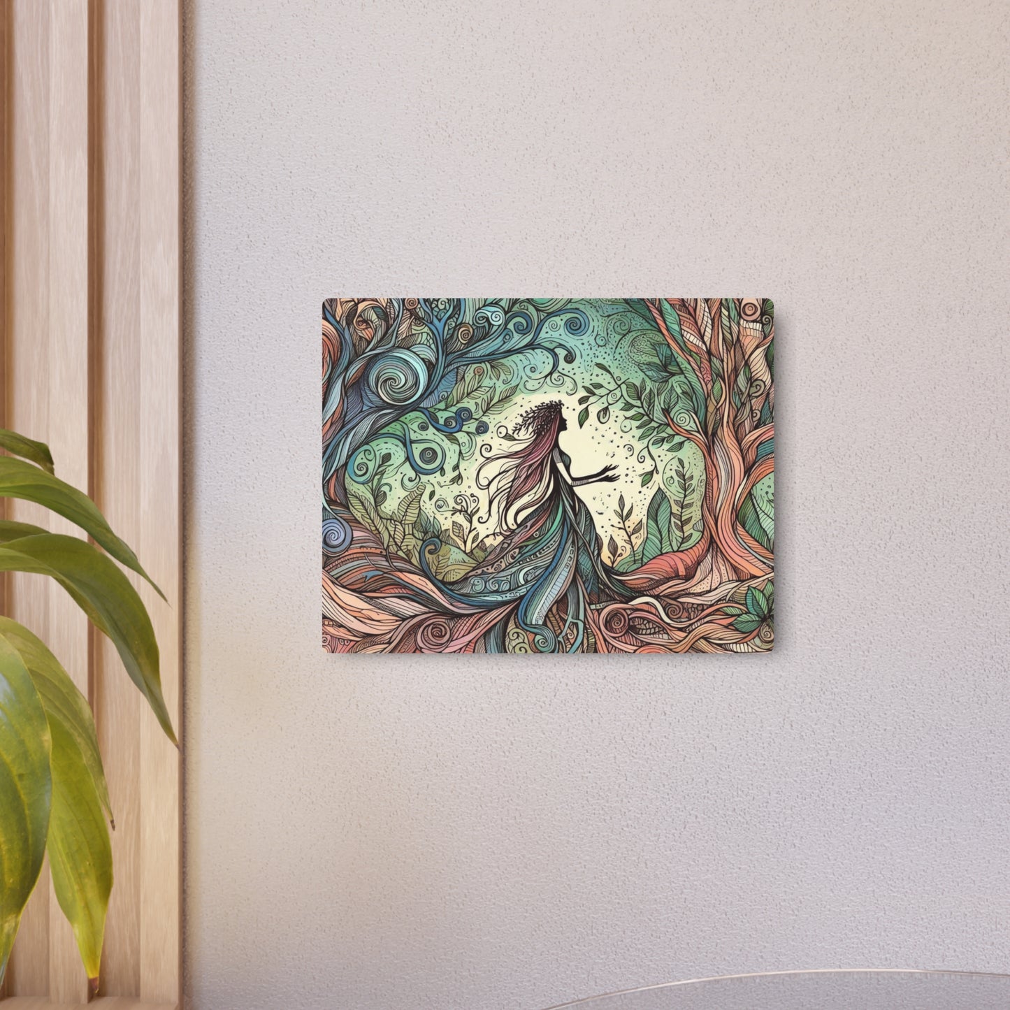 Metal Wall Art - Surreal Forest Goddess Silhouette with Colorful Windy Roots