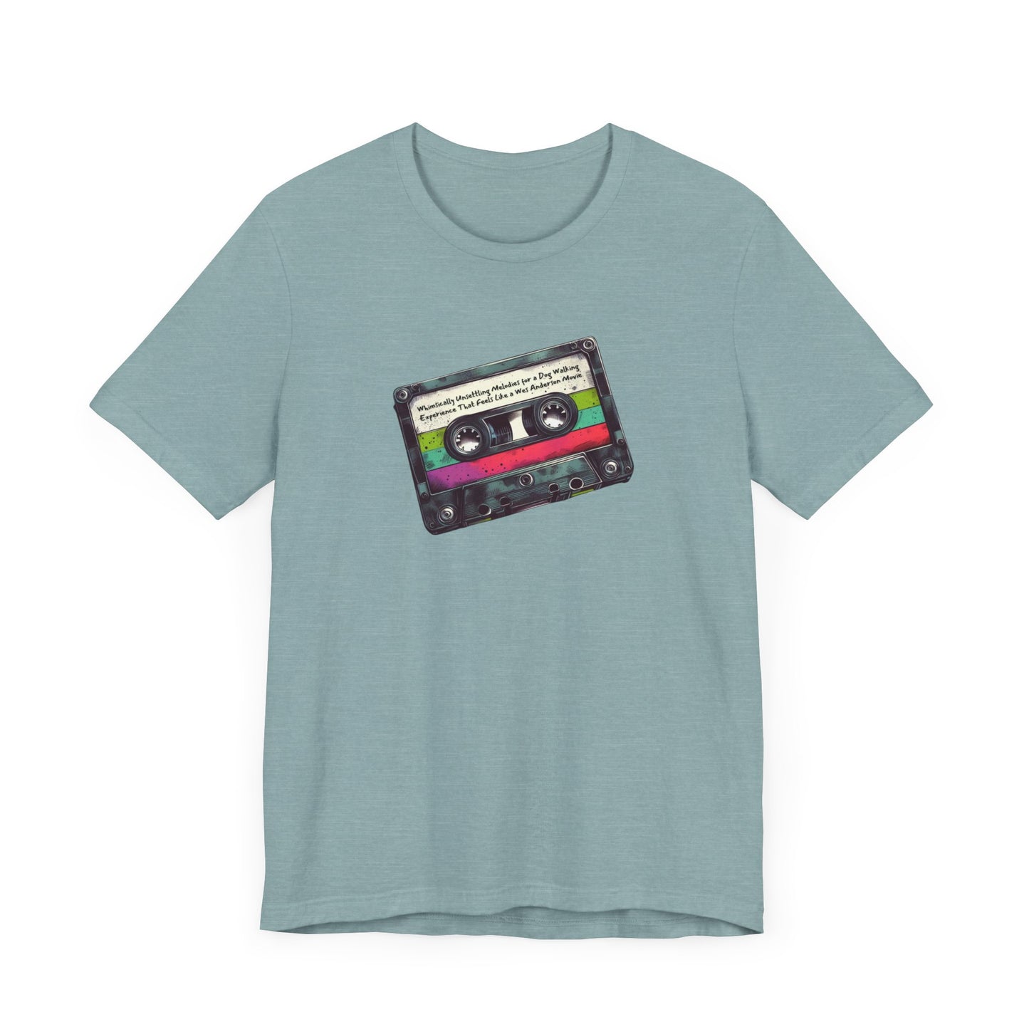 "Whimsically Unsettling Melodies for a Dog Walking Experience That Feels Like a Wes Anderson Movie" Mixtape T-shirt - Unisex Jersey Short Sleeve Tee