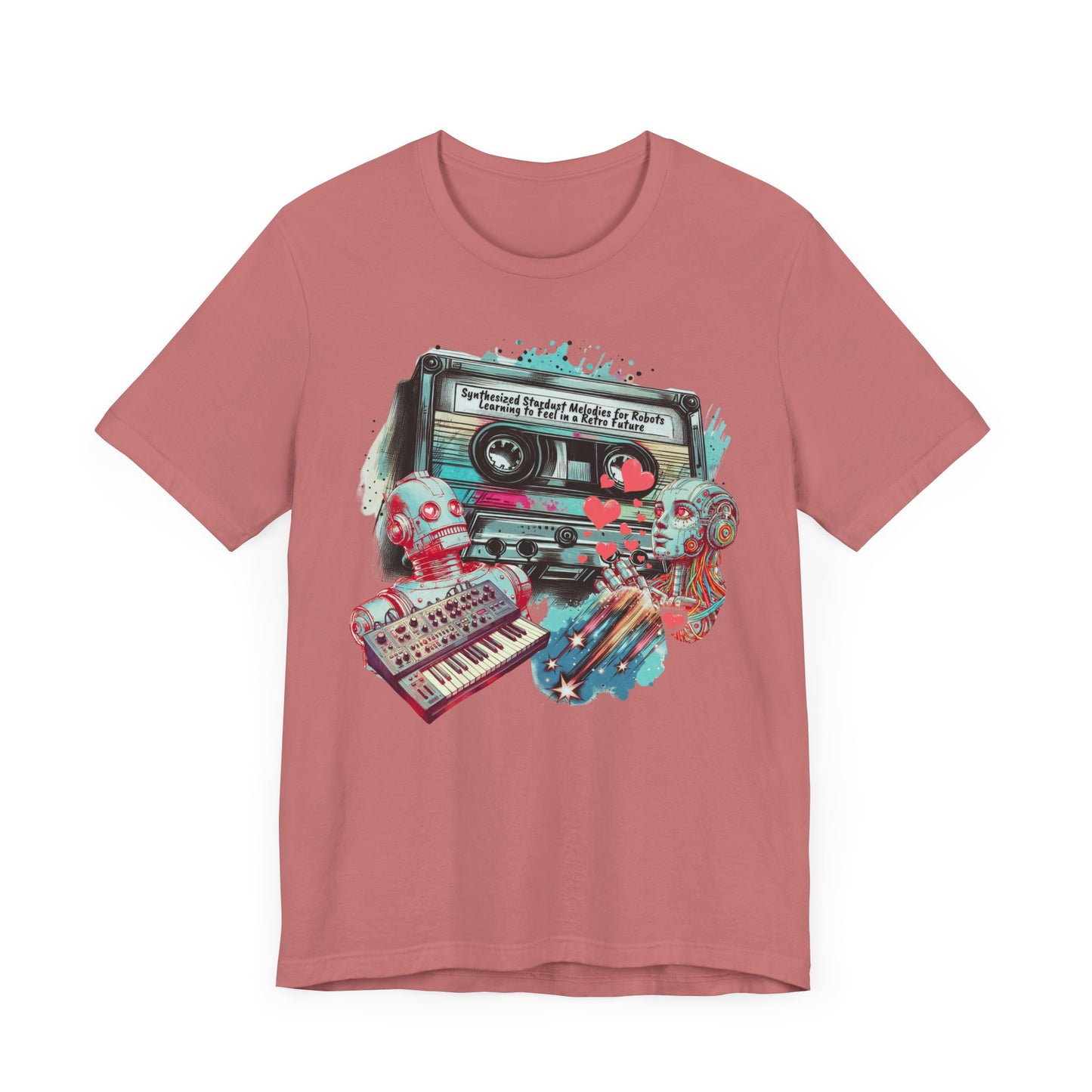 Mixtape T-Shirt - "Synthesized Stardust Melodies" Collage, Unisex Tee with Retro Cassette Tape Design, Great Gift for Music Lovers