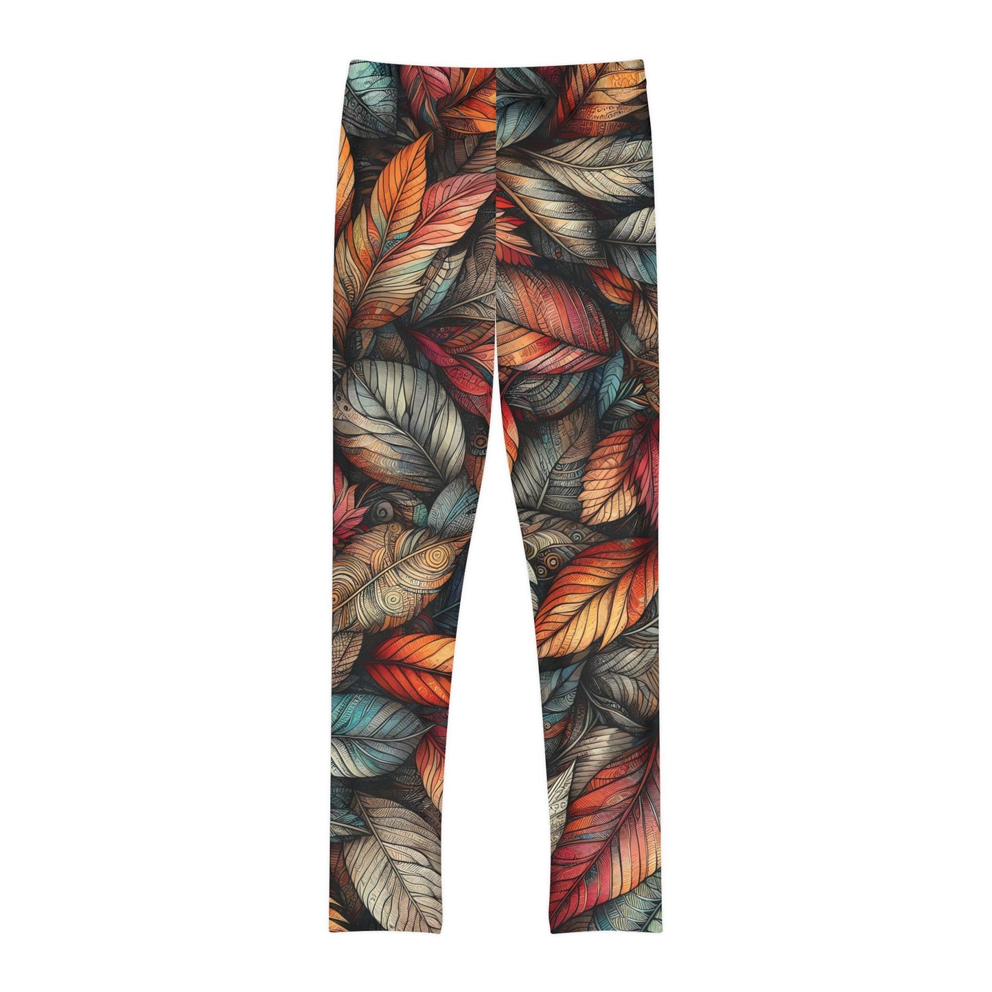 Toddler and Youth Fall Leggings: Sketched Vibrant Leaves, 18mo-12y