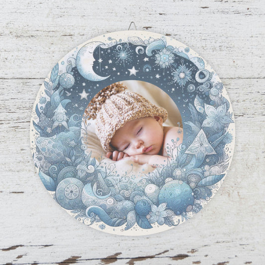 Sweet Winter Dreams Custom Photo Wooden Wall Decor - Your Photo Printed on a Magical Blue Background