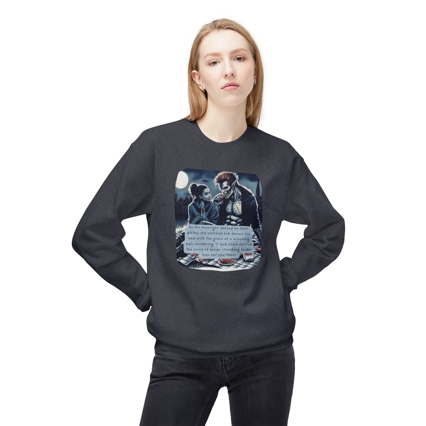 Midnight Picnic: A Love Story (Beautiful Monsters Collection) - Unisex Midweight Softstyle Fleece Crewneck Sweatshirt, Multiple Colors Available