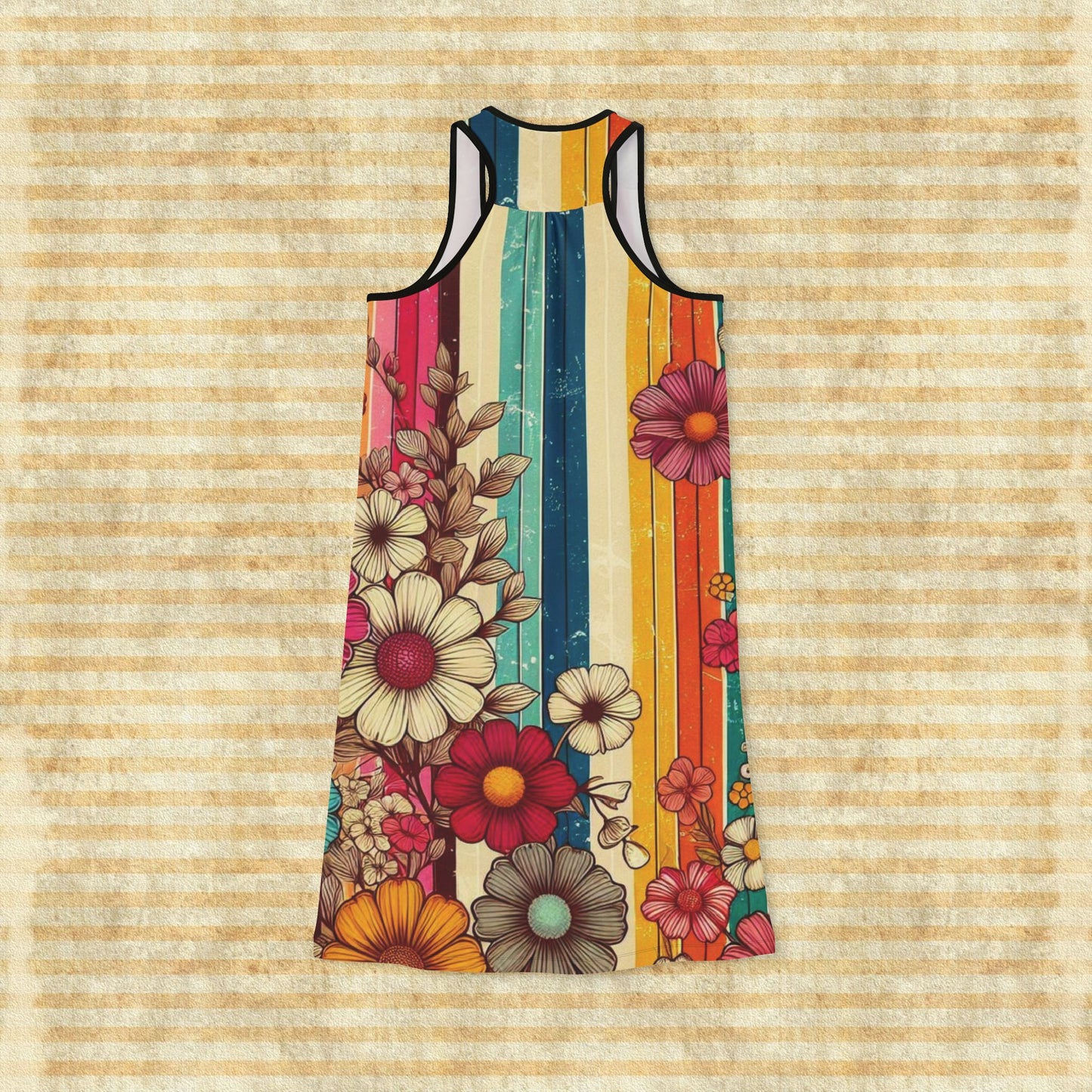 Racerback Dress - Retro Floral Rainbow Stripes