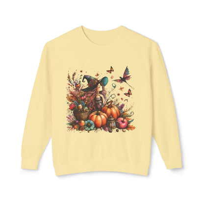 Lightweight Autumn Crewneck Sweatshirt - Whimsical Autumn Fairy Witch