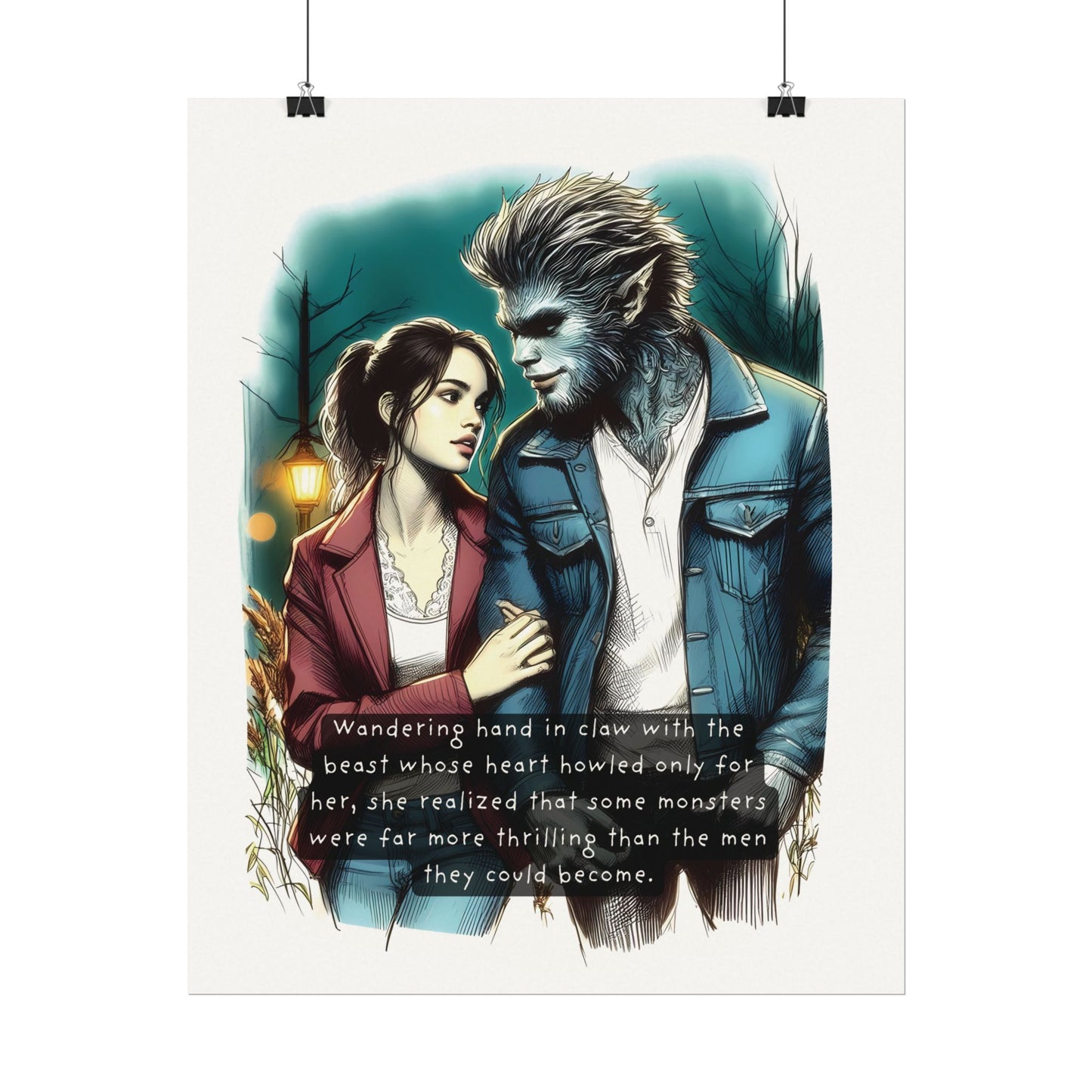 Stroll with a Teenage Werewolf (Beautiful Monsters Collection) - Textured Watercolor Matte Poster