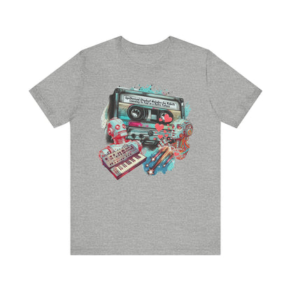 Mixtape T-Shirt - "Synthesized Stardust Melodies" Collage, Unisex Tee with Retro Cassette Tape Design, Great Gift for Music Lovers