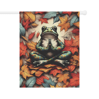 Porch or Yard Flag / Garden Banner - Namaste Frog and Leaves