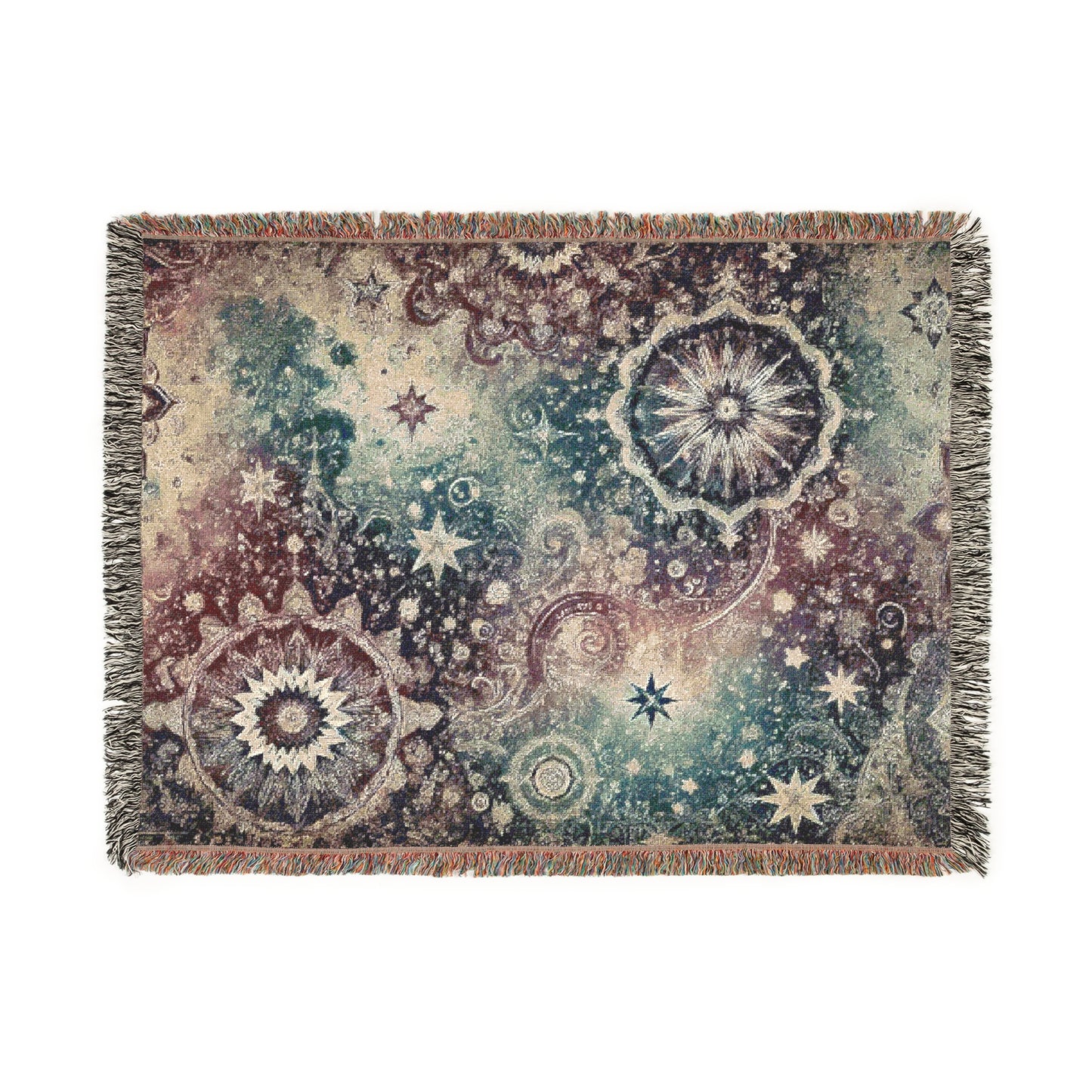 Woven Blanket - Galaxy with Vintage Stars in Purple and Teal