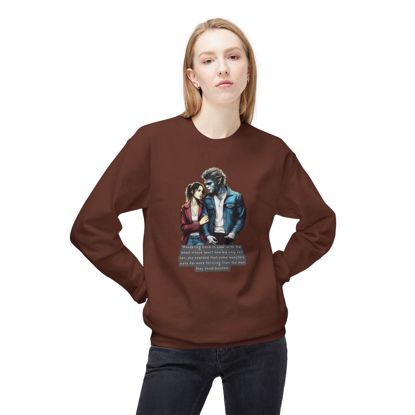 Stroll with a Teenage Werewolf (Beautiful Monsters Collection) - Unisex Midweight Softstyle Fleece Crewneck Sweatshirt, Multiple Colors Available