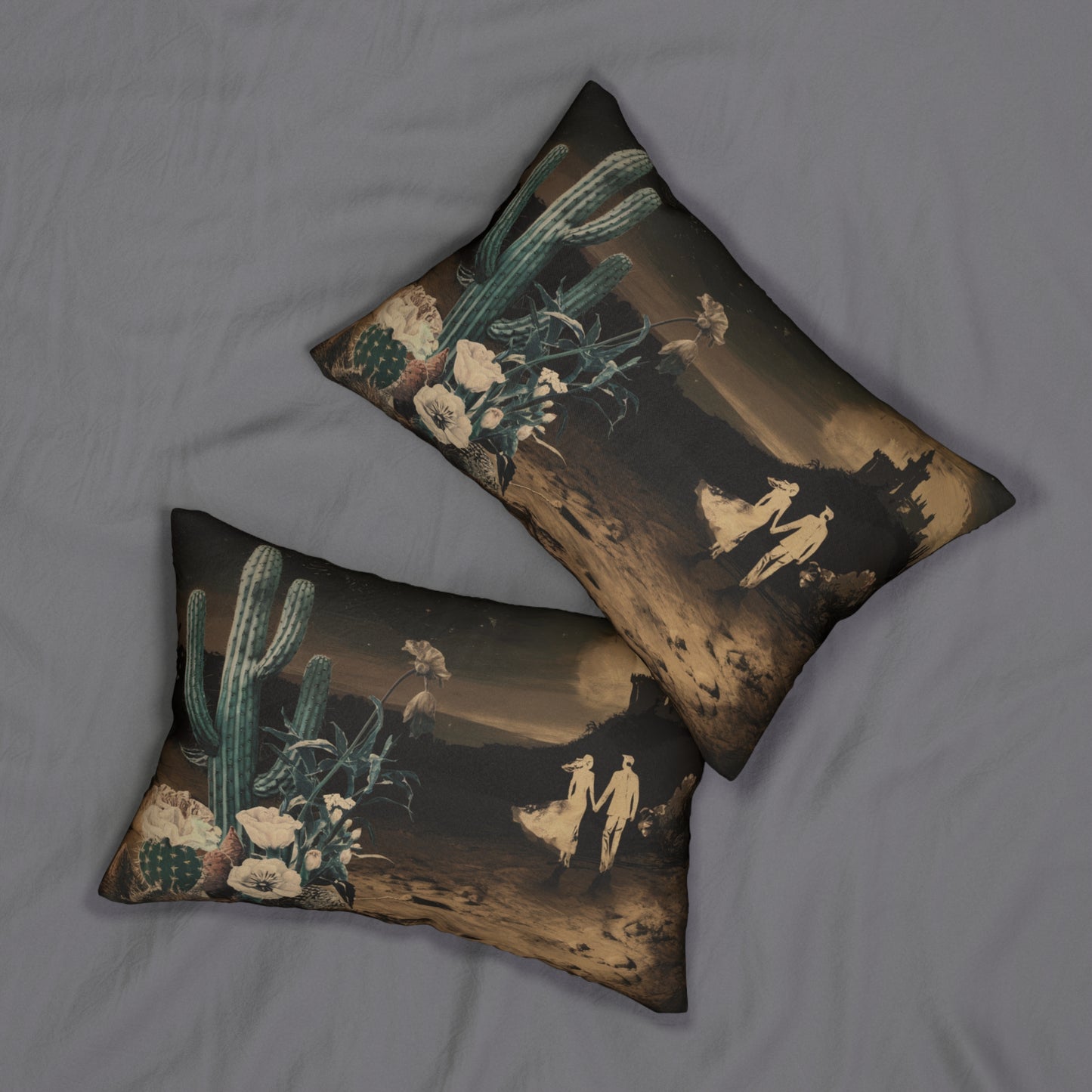 Desert Gothic Lumbar Pillow, Moonlit Castle Cushion, Dark Fairytale Romance Home Decor, 20x14 Throw Pillow