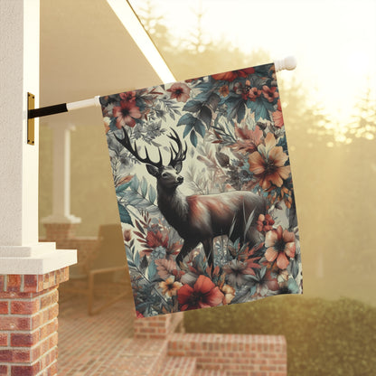 Porch or Yard Flag / Garden Banner - Majestic Deer Among Autumn Blooms