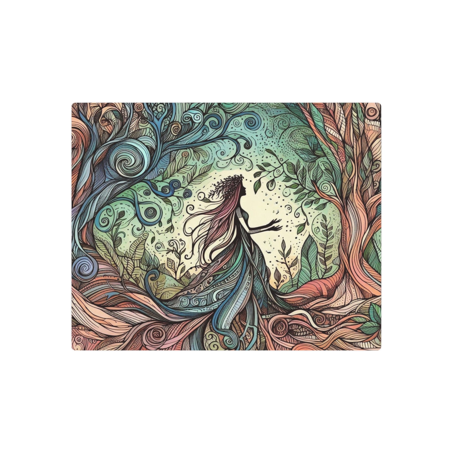 Metal Wall Art - Surreal Forest Goddess Silhouette with Colorful Windy Roots