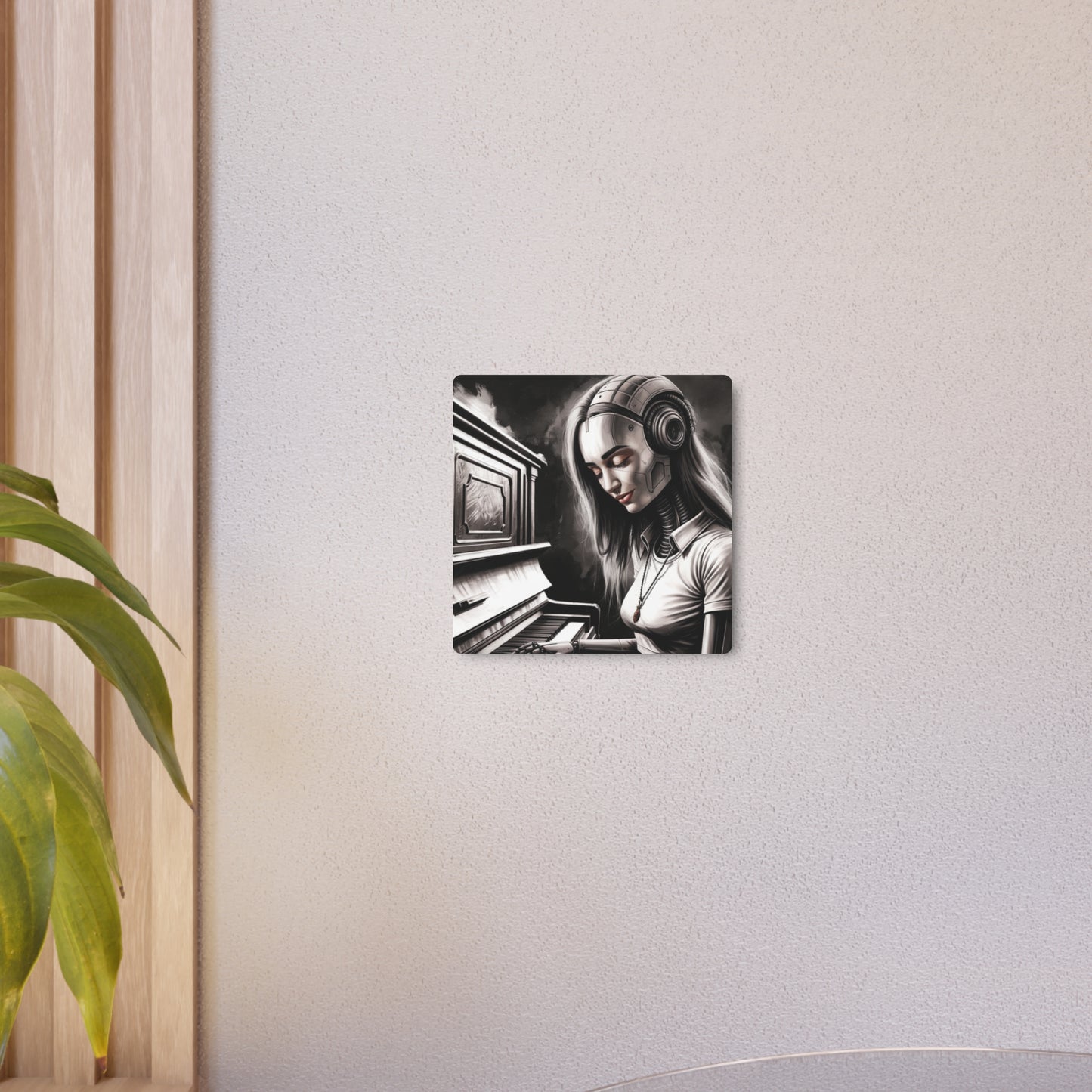 Metal Wall Art - "Cybernetic Sonata" with Retro-Futuristic Robot Playing Piano