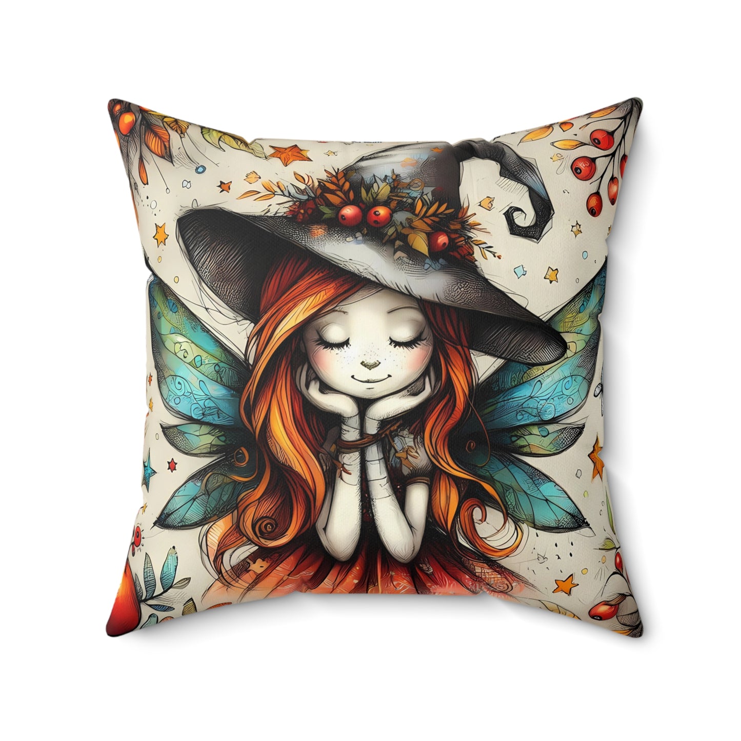 Square Autumn Pillow - Serene Witch Fairy, "Morgana Spark"