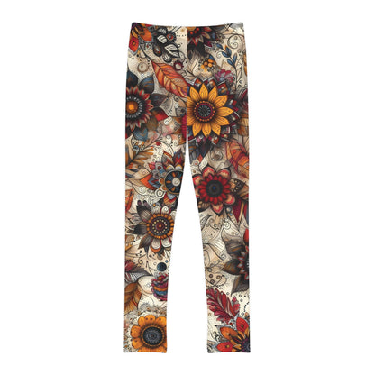 Toddler and Youth Fall Leggings: Sketched Vibrant Blooms, 18mo-12y