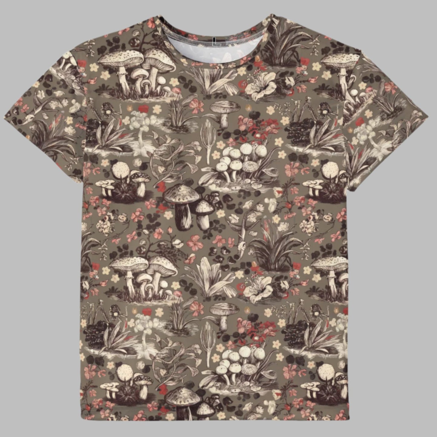 Youth Jersey Style Top - Enchanted Cherry Blossoms and Mushrooms, Whimsical & Playful Everyday Wear