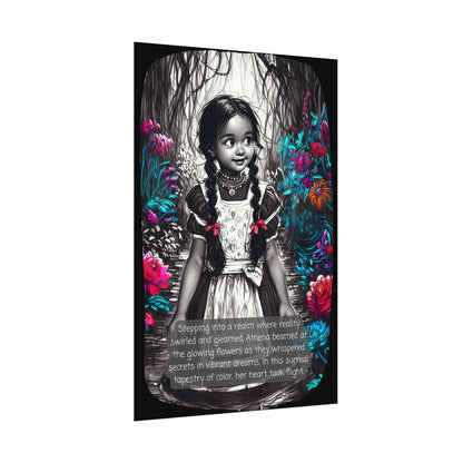 Textured Watercolor Matte Poster - Young Girl Steps into a Magical, Vibrant Wonderland