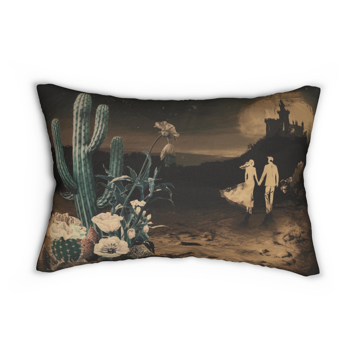 Desert Gothic Lumbar Pillow, Moonlit Castle Cushion, Dark Fairytale Romance Home Decor, 20x14 Throw Pillow