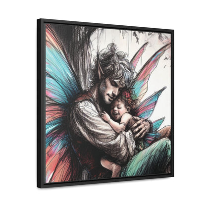 Daddy and Baby Fairy Gallery Wrapped Canvas Print - Sweet Fatherly Bond Wall Art for Nurseries or Child's Bedroom