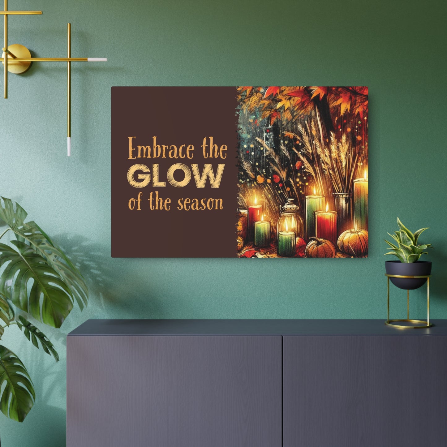 Metal Art Sign - 'Enjoy the Glow of the Season' - Vibrant Home Decor with Candles, Pumpkins, Leaves, Sesaonal Wall Art