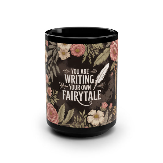 Inspirational Floral Mug, Vintage Floral and Skeleton Key Design, Coffee Cup Gift for Writers, Home Office Decor, Fairytale Mug