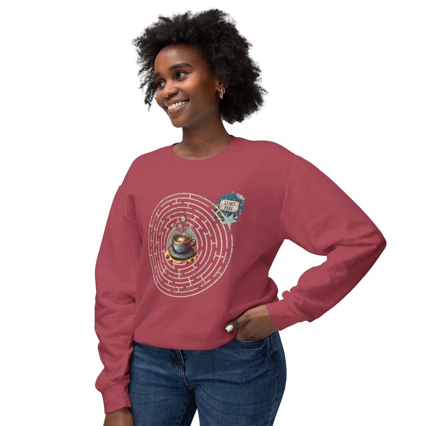 Coffee Quest Maze Sweatshirt - Whimsical Path to Your Daily Brew