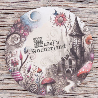 Personalized Wonderland-Inspired Custom Wood Sign, Enchanted Castle Design – Fantasy Decor for Kid's Room, Door Sign