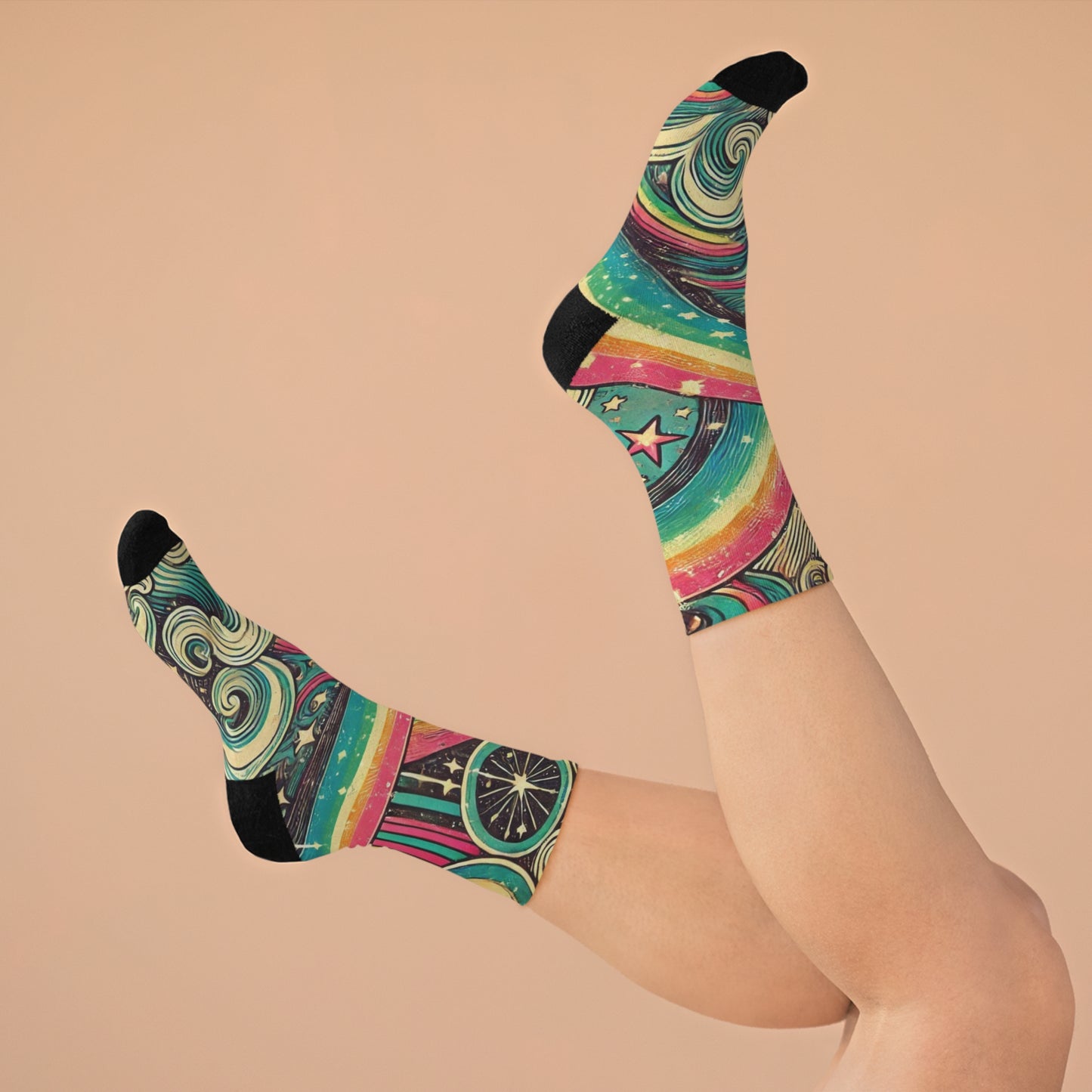 Stretchy Eco-Friendly Socks - Retro Rainbow Swirl, Made from 58% Recycled Fabrics