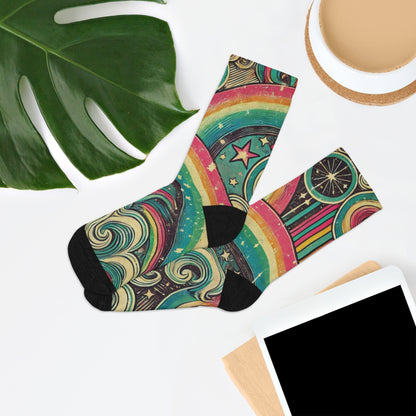 Stretchy Eco-Friendly Socks - Retro Rainbow Swirl, Made from 58% Recycled Fabrics