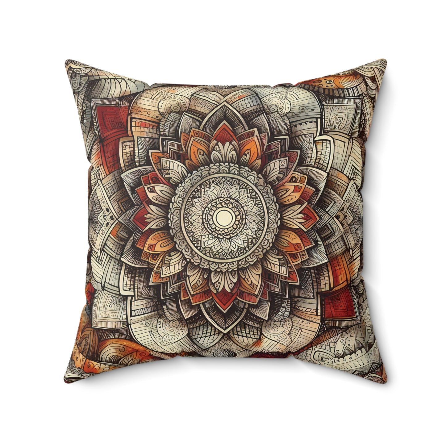 Square Autumn Pillow - Boho Floral Mandala