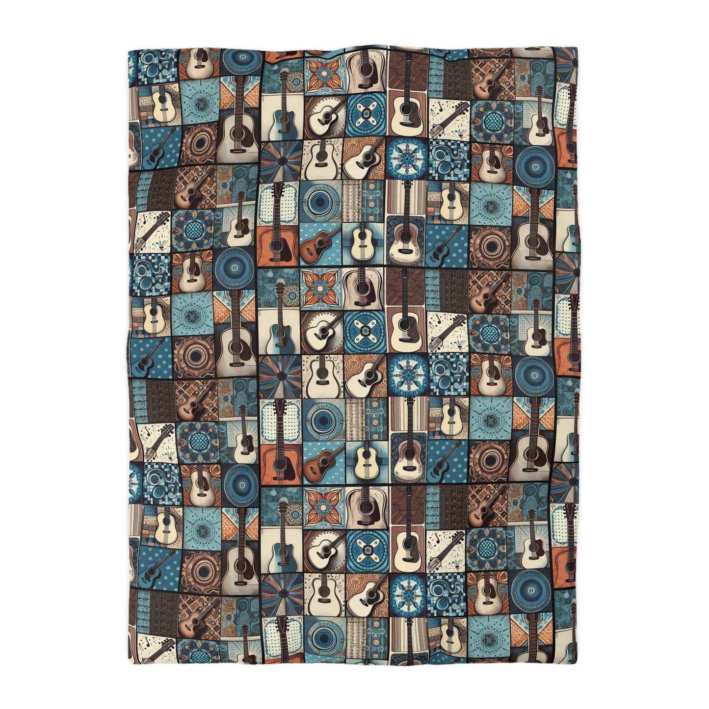 Duvet Cover - Acoustic Guitar Patchwork in Blue & Brown Hues