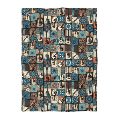 Duvet Cover - Acoustic Guitar Patchwork in Blue & Brown Hues