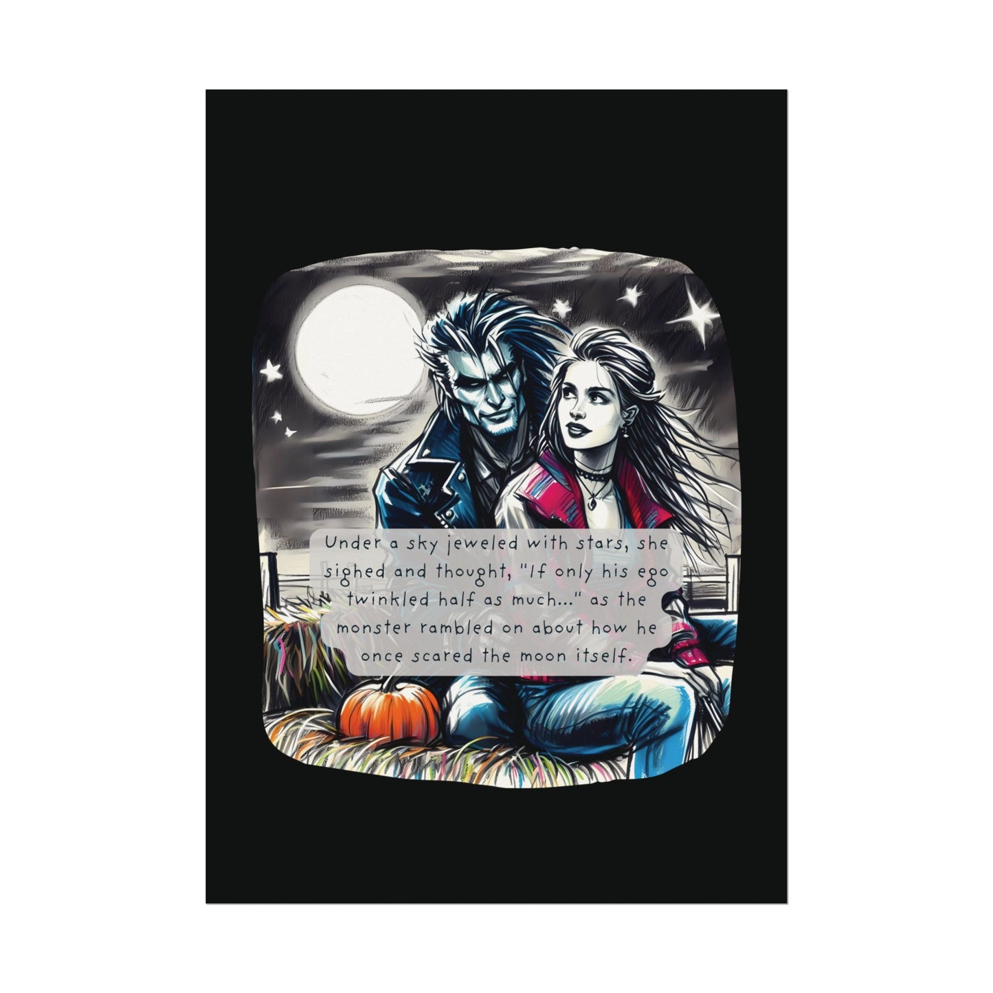 Midnight Harvest Hayride (Beautiful Monsters Collection) - Textured Watercolor Matte Poster