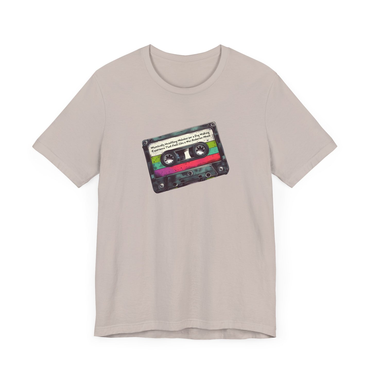 "Whimsically Unsettling Melodies for a Dog Walking Experience That Feels Like a Wes Anderson Movie" Mixtape T-shirt - Unisex Jersey Short Sleeve Tee