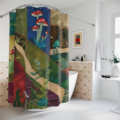 Shower Curtain - Enchanted Winding Path Through Mushroom-Lined Fairy Forest