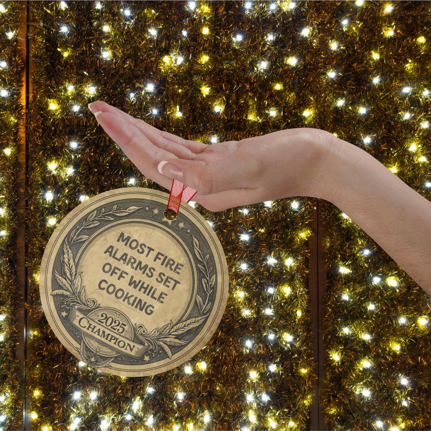 2025 Home Chef Christmas Ornament: Funny Vintage-Style Metal Badge for Frequent Fire Alarms & Kitchen Disasters