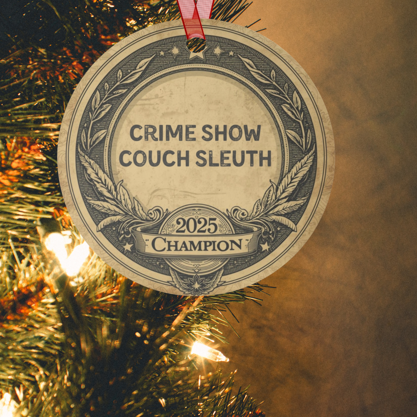 Crime Show Couch Sleuth Ornament: 2025 Record Holder, Funny TV Detective Award, True Crime Fan Holiday Gift