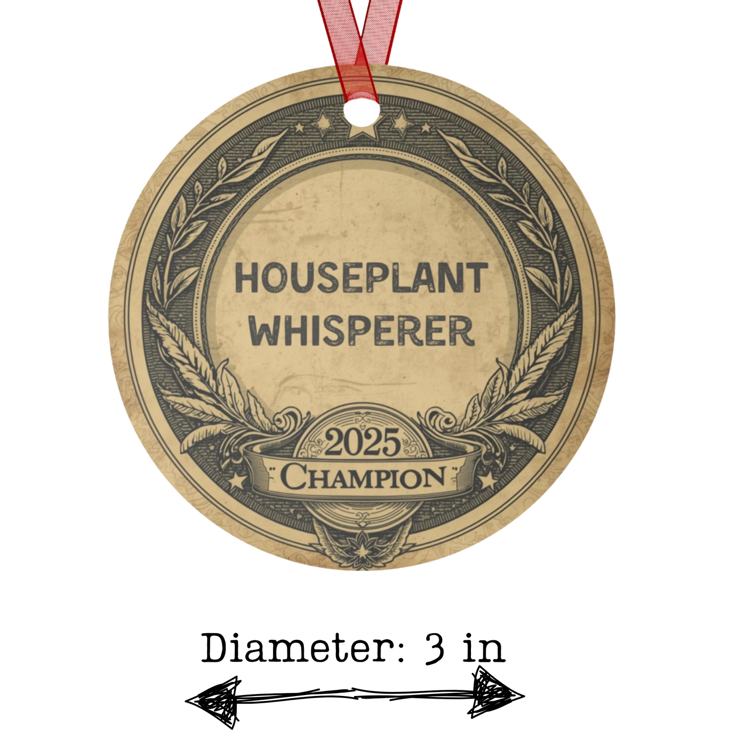 Houseplant Enthusiast Award: Funny Badge Vintage-Style Metal Christmas Ornament, Gift for Plant Whisperer