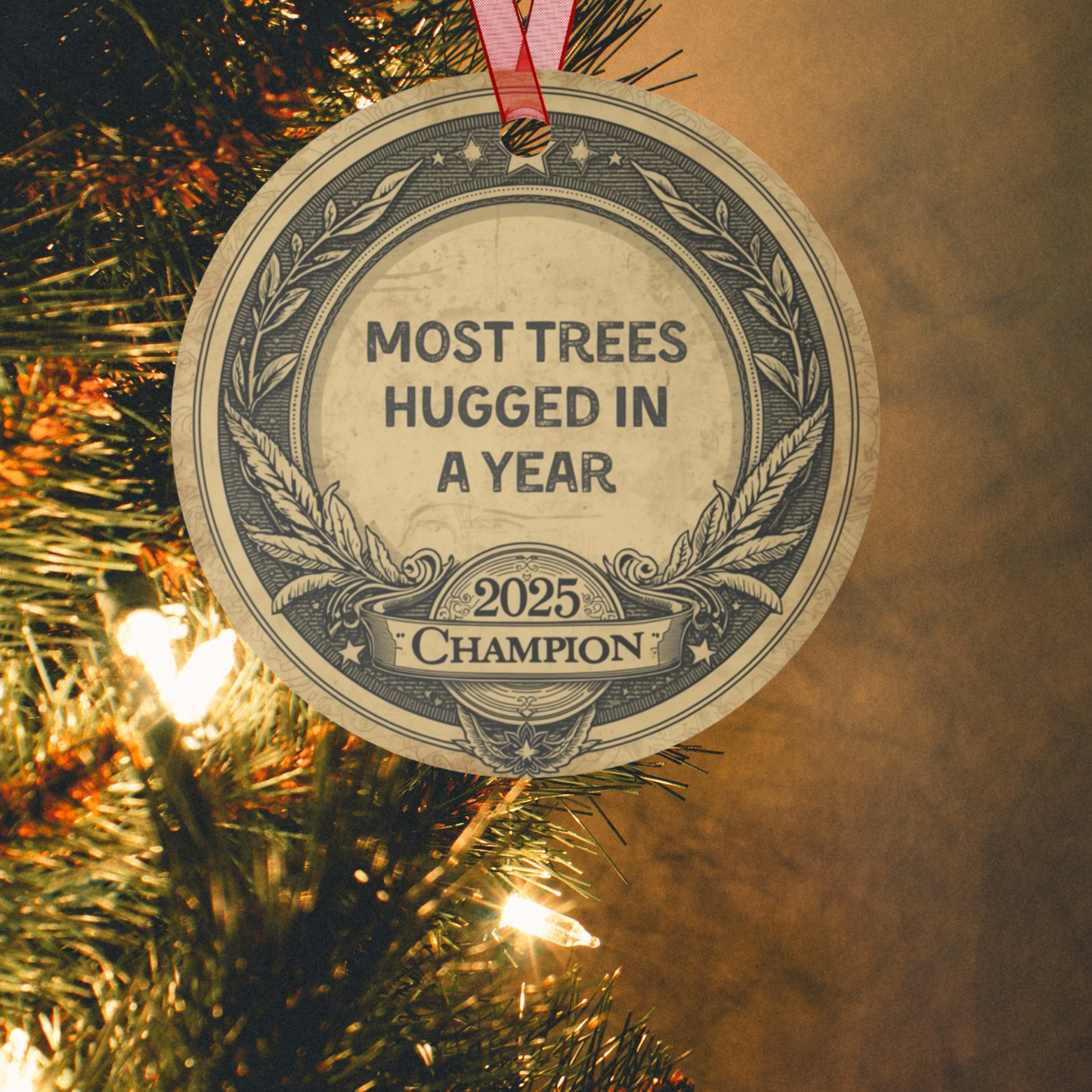 2025 Christmas Ornament for Tree Huggers and Nature Enthusiasts: Funny Vintage-Style Metal Badge Gift