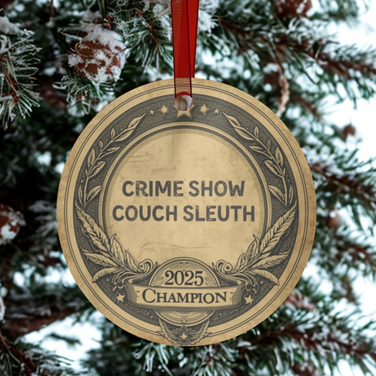 Crime Show Couch Sleuth Ornament: 2025 Record Holder, Funny TV Detective Award, True Crime Fan Holiday Gift
