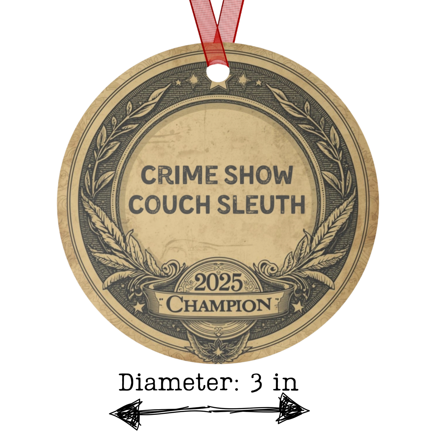 Crime Show Couch Sleuth Ornament: 2025 Record Holder, Funny TV Detective Award, True Crime Fan Holiday Gift
