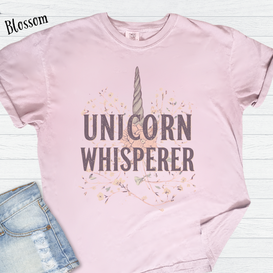 Unicorn Whisperer T-Shirt: | Comfort Colors Pastel Unicorn Horn Tee