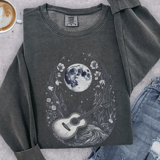 Moonlit Guitar Sweatshirt | Comfort Colors Crewneck | Forest Music Art