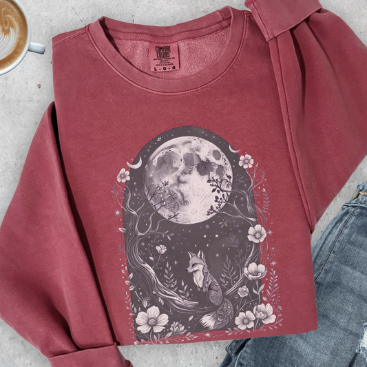 Moonwatcher Fox Sweatshirt | Comfort Colors Crewneck | Mystical Forest Animal
