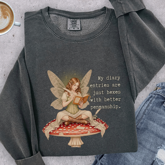 Hexes with Better Penmanship Fairy Sweatshirt | Comfort Colors Garment Dyed Lightweight Crewneck