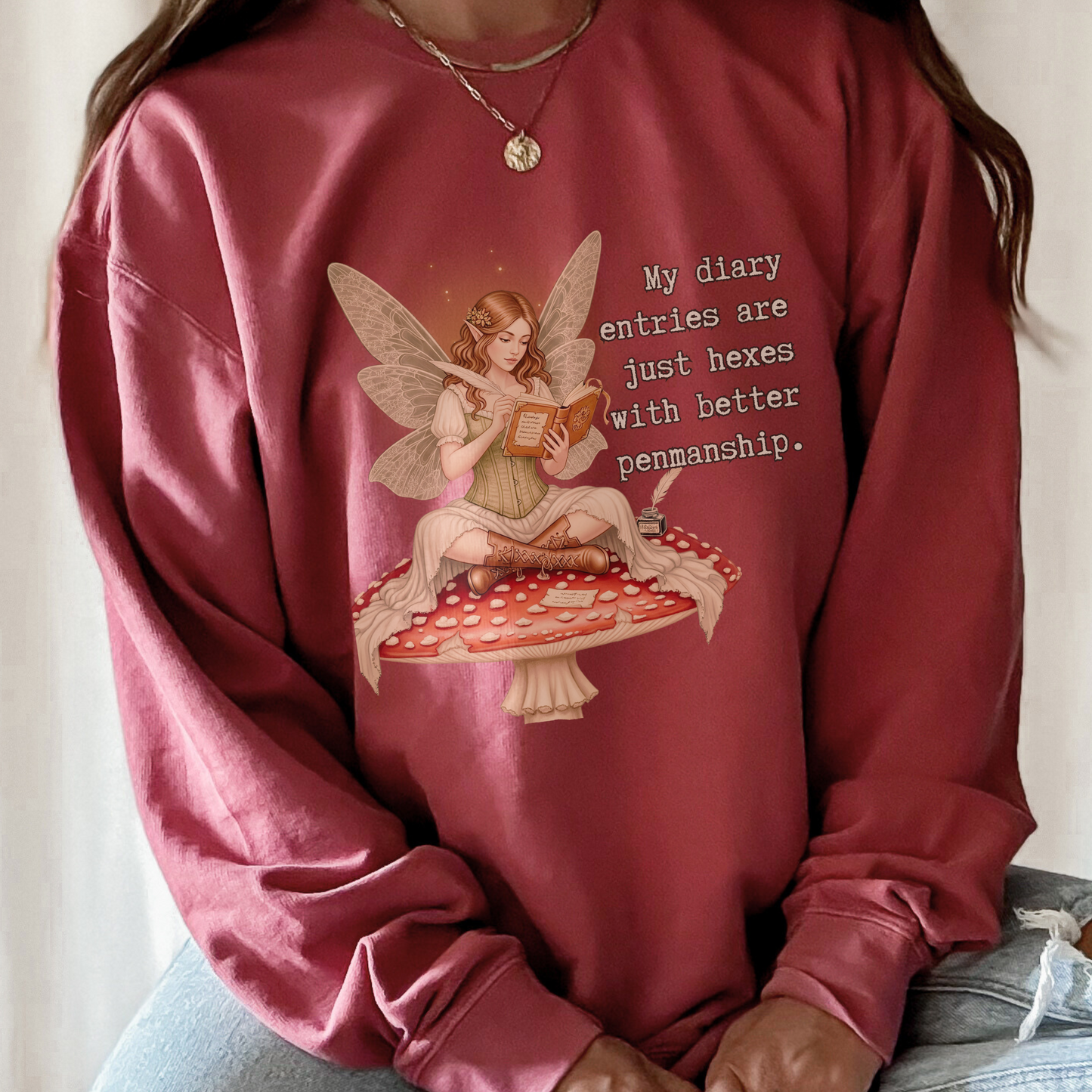Hexes with Better Penmanship Fairy Sweatshirt | Comfort Colors Garment Dyed Lightweight Crewneck